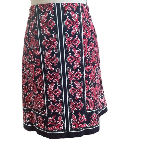Talbots A-Line Skirt Bandana Print Navy Blue and Red Lined Plus size 18W Petite - Picture 1 of 15